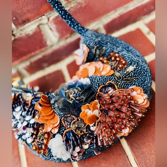 Navy Floral Sequin & Beaded Statement Shoulder Bag – Rare Viral Find ✨ - Picture 9 of 13